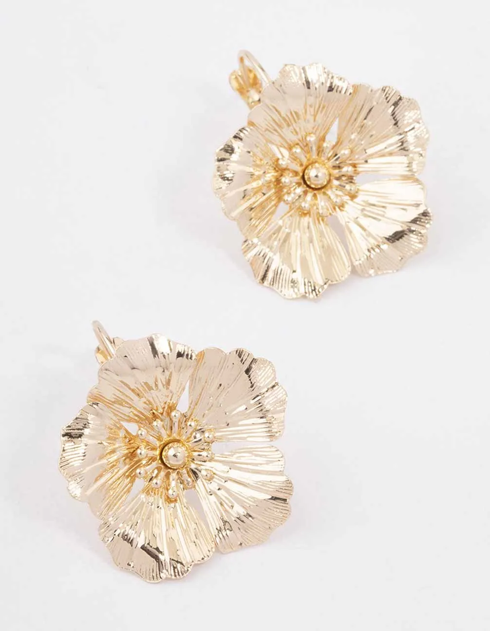 Straight Adornment Sophisticated Item Gold Textured Flower Hoop Earrings