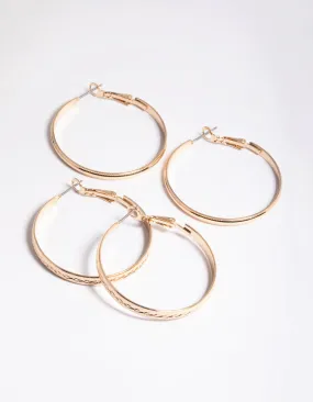Gold Textured Hoop Earrings Pack Big Decoration