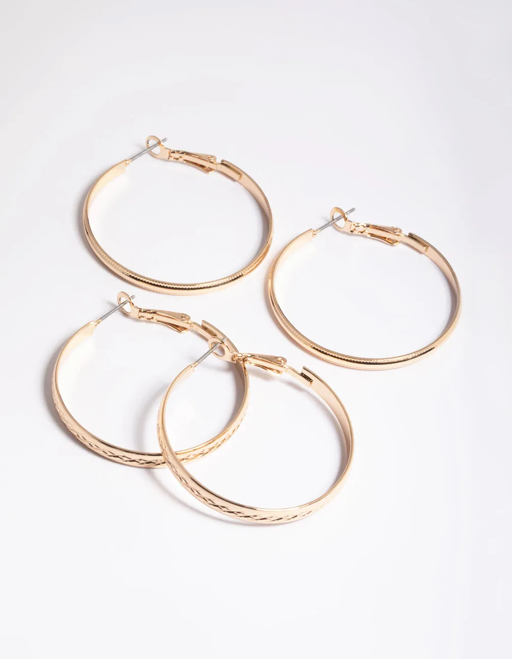 Gold Textured Hoop Earrings Pack Big Decoration