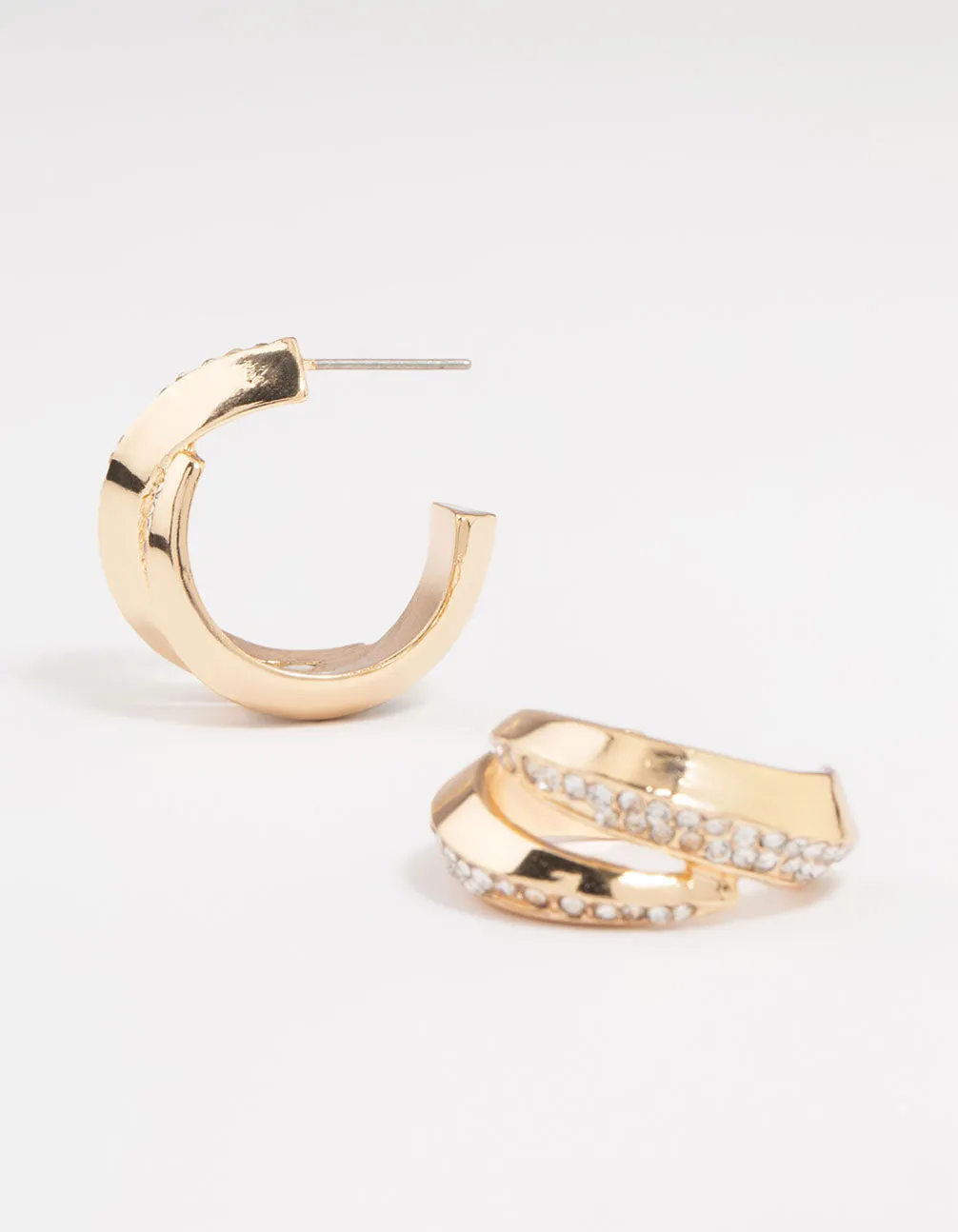 Secure Item Glittering Aesthetic Gold Thick Diamante Double Hoop Earrings