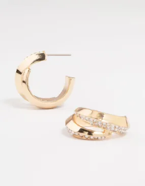 Splendid Decoration Gold Thick Diamante Double Hoop Earrings
