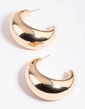 Lightweight Look Gold Thick Puff Hoop Earrings