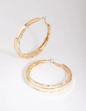 Brilliant Style Gold Triple Textured Hoop Earrings
