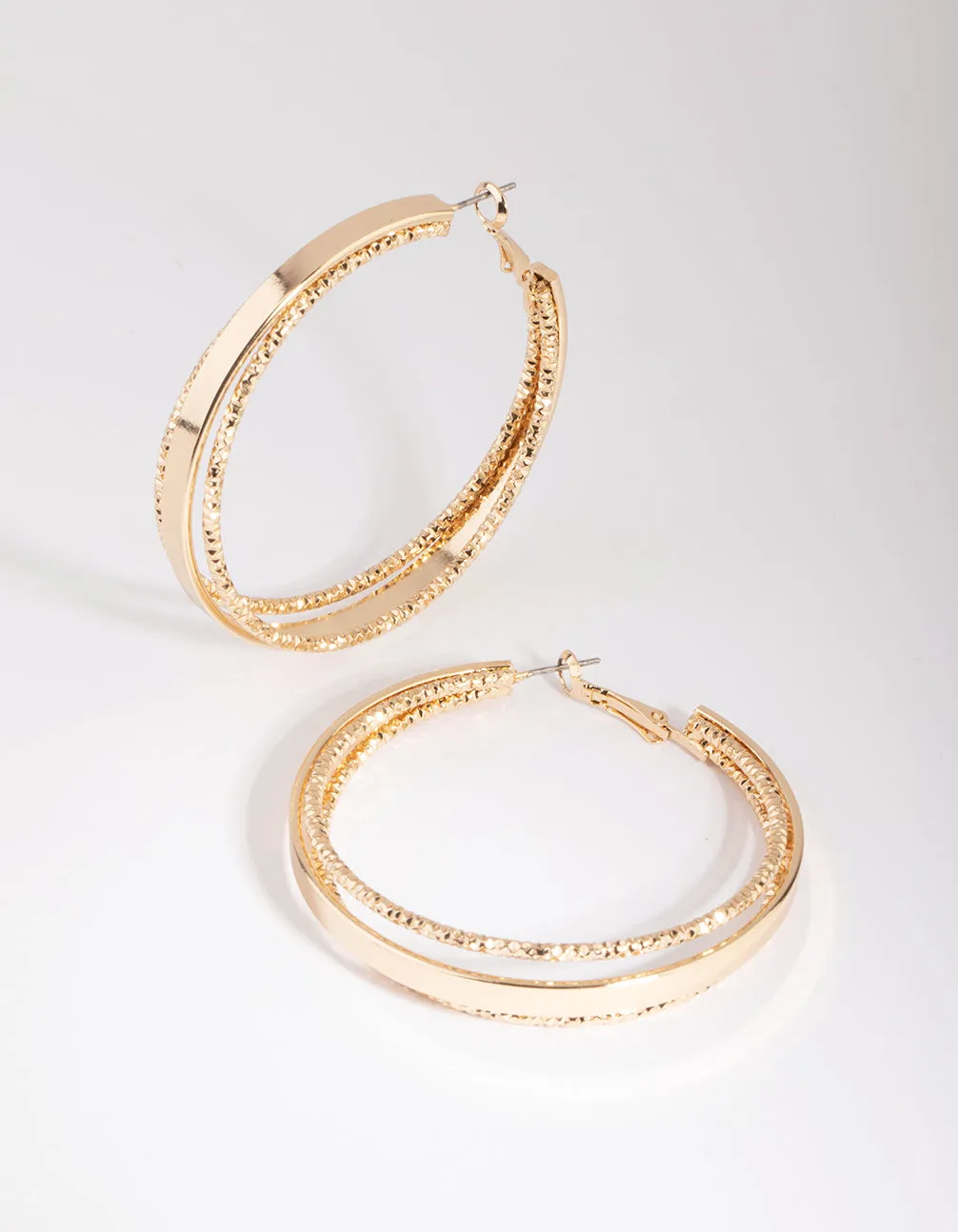 Brilliant Style Gold Triple Textured Hoop Earrings