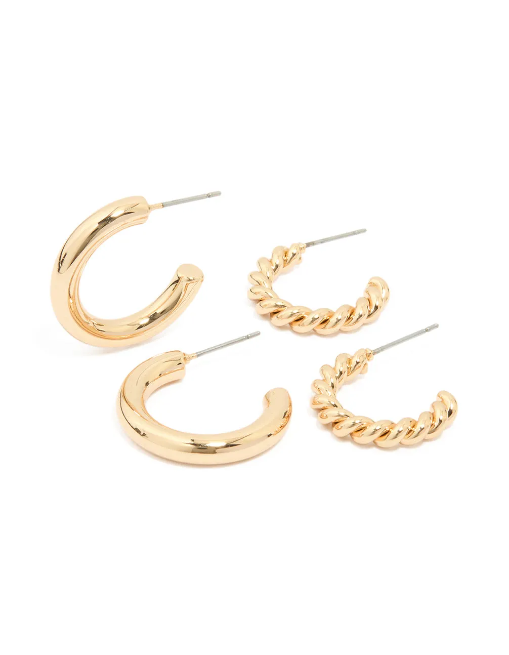 Gold Twisted & Round Hoop Earrings 2-Pack Modern Vibe Brilliant Selection