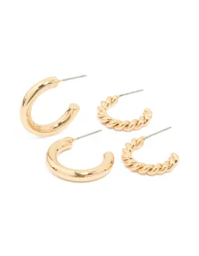 Gold Twisted & Round Hoop Earrings 2-Pack Modern Vibe Brilliant Selection