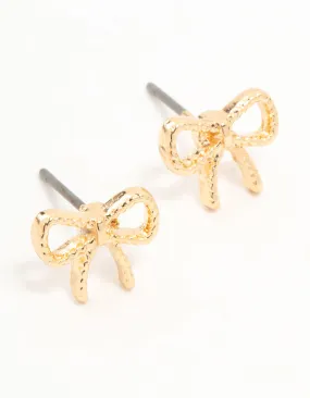 Abstract Decoration Gold Twisted Bow Stud Earrings