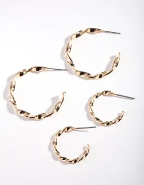 Contemporary piece Gold Twisted Hoop Earring Pack