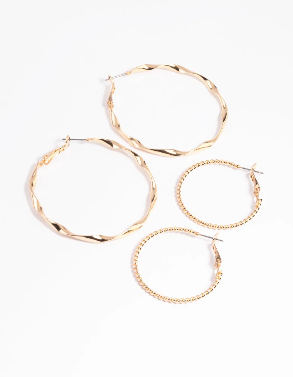 Vacation Piece Gold Twisted Ribbon Hoop Earring Set
