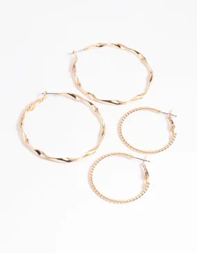 Vacation Piece Gold Twisted Ribbon Hoop Earring Set