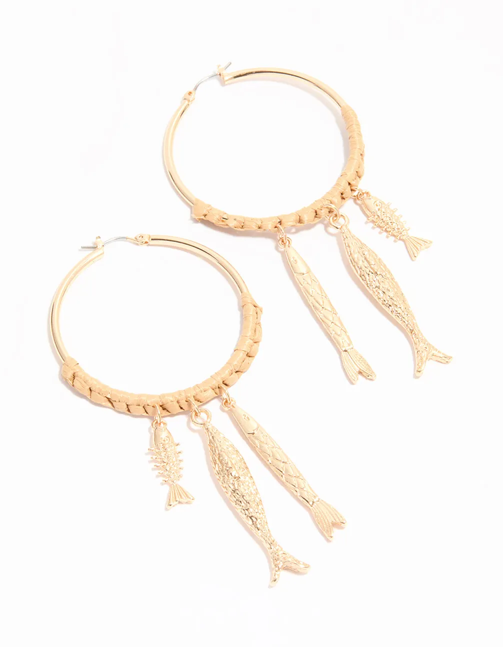 Gold Wrapped Fish Hoop Earrings Industrial Adornment