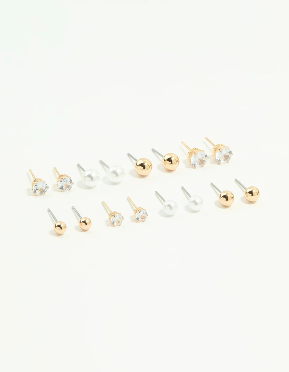 Gold Mixed Basic Stud Earrings 8-Pack Ornate Aesthetic