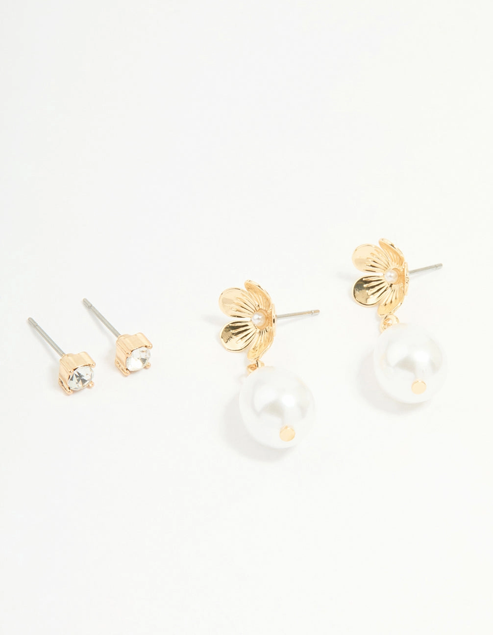Stunning Style Gold Pearl Flower & Diamante Stud Earrings 2-Pack