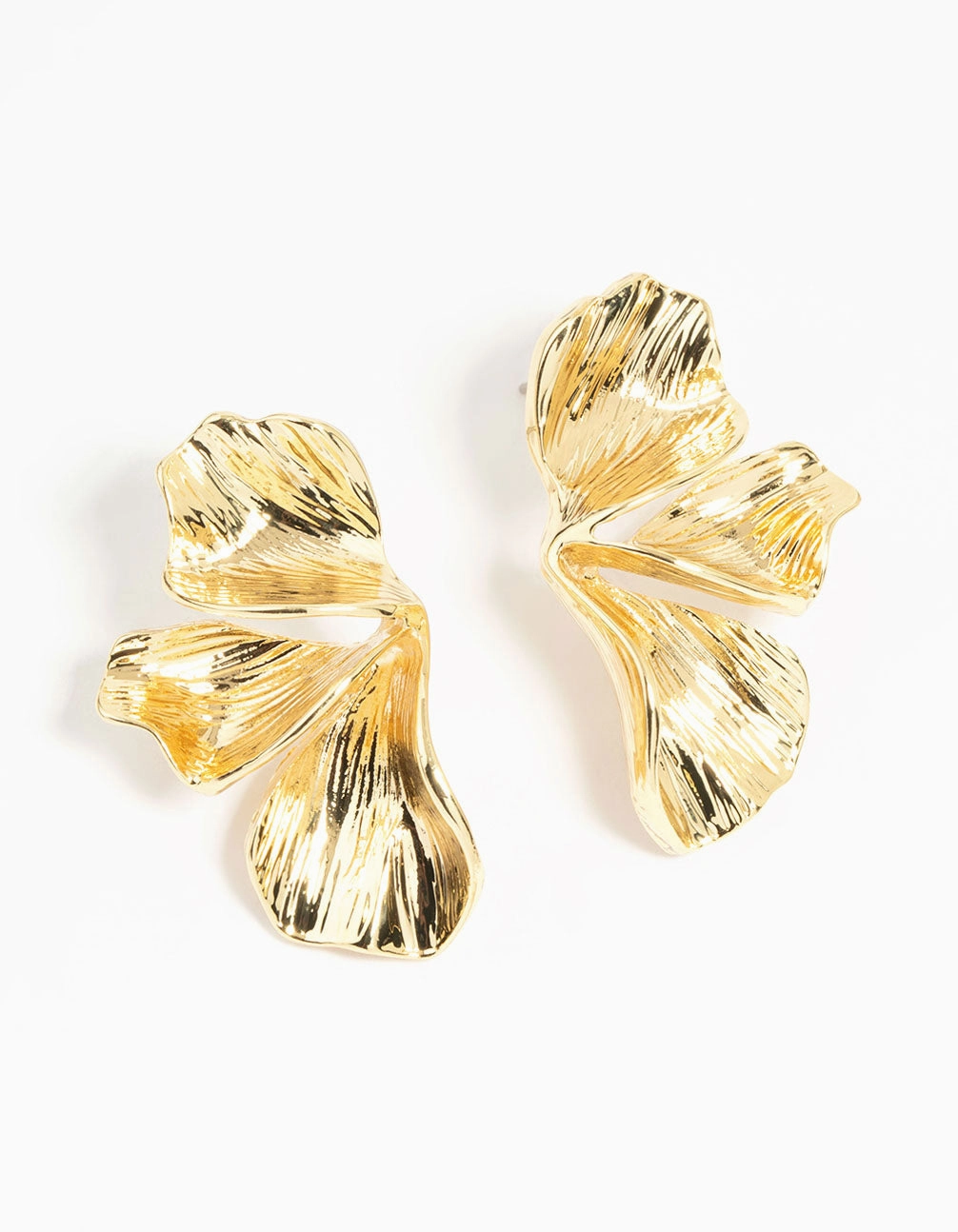 Gold Plated Organic Petal Small Stud Earrings Abstract Adornment