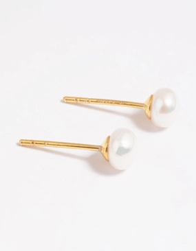 Holiday Jewelry Gold Plated Sterling Silver Freshwater Pearl Stud Earrings