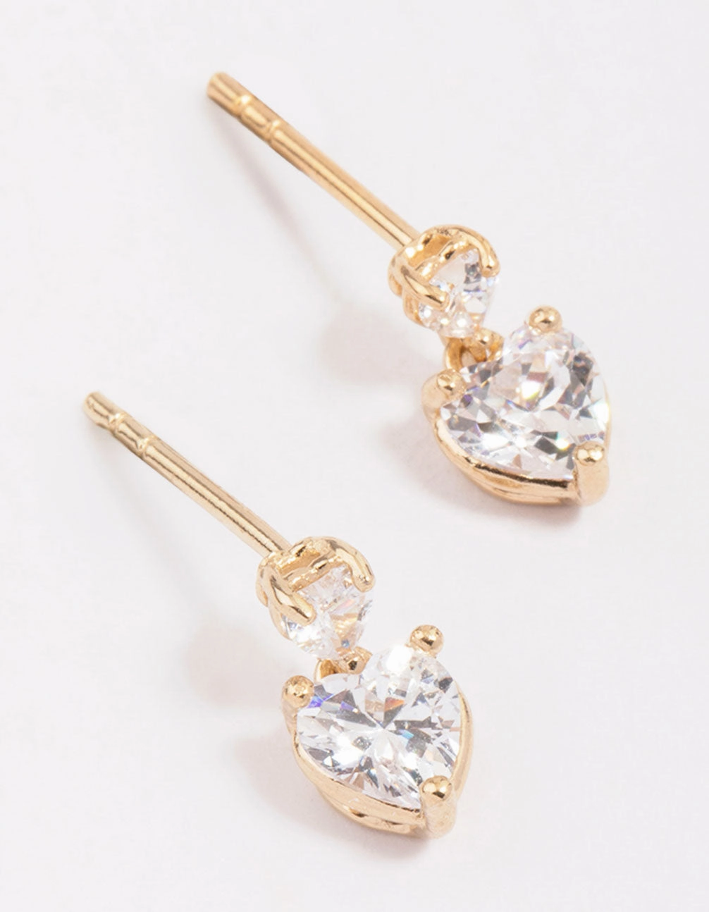 Shiny Option Charming Trinket Gold Plated Sterling Silver Heart Cubic Zirconia Stud Earrings