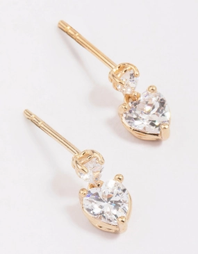 Graceful Appearance Gold Plated Sterling Silver Heart Cubic Zirconia Stud Earrings