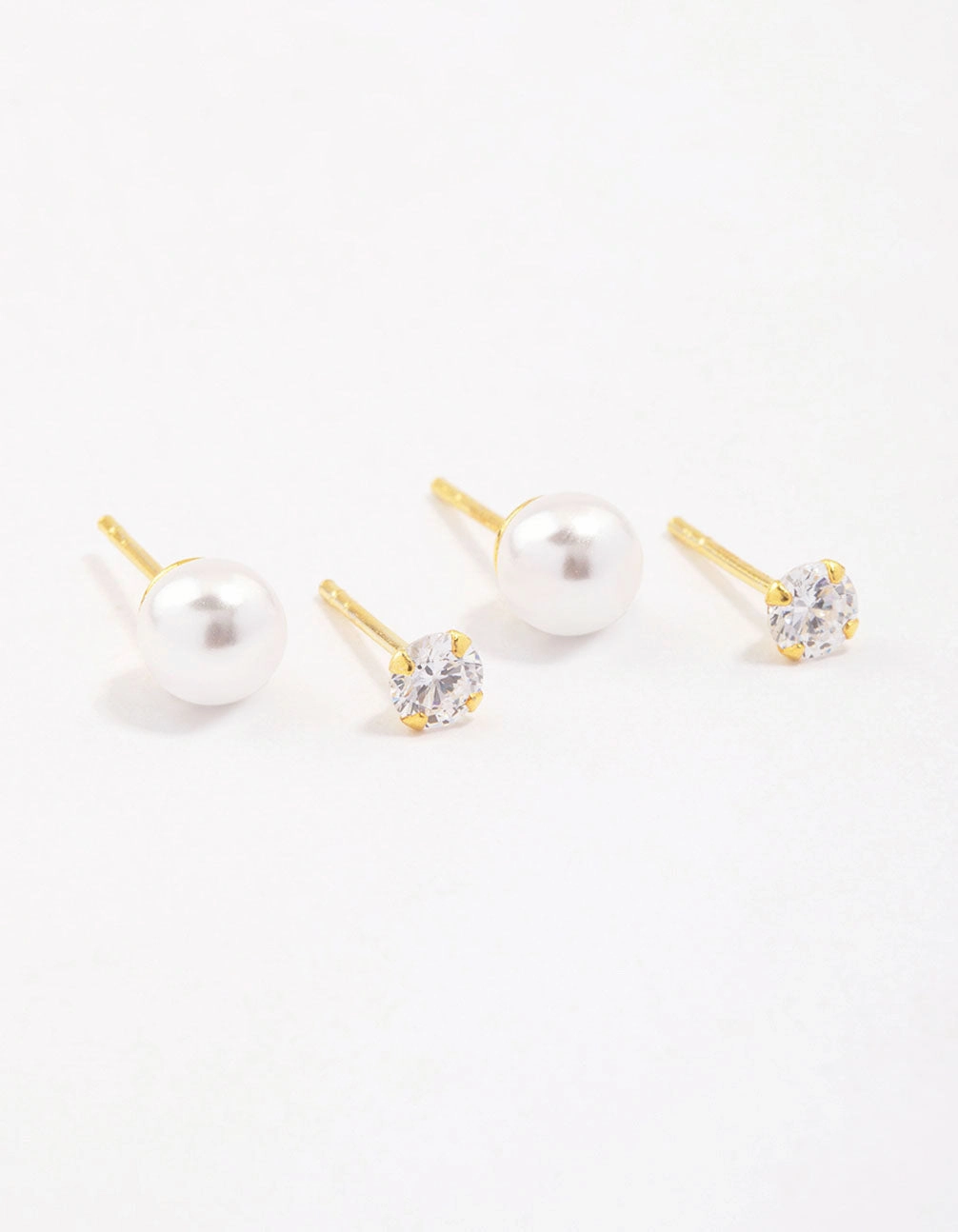 Gold Plated Sterling Silver Pearl & Cubic Zirconia Stud Earring Pack Attractive Design