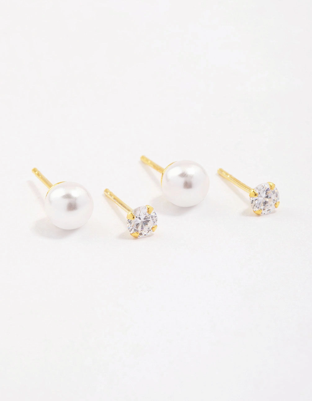 Gold Plated Sterling Silver Pearl & Cubic Zirconia Stud Earring Pack Graceful Must-Have