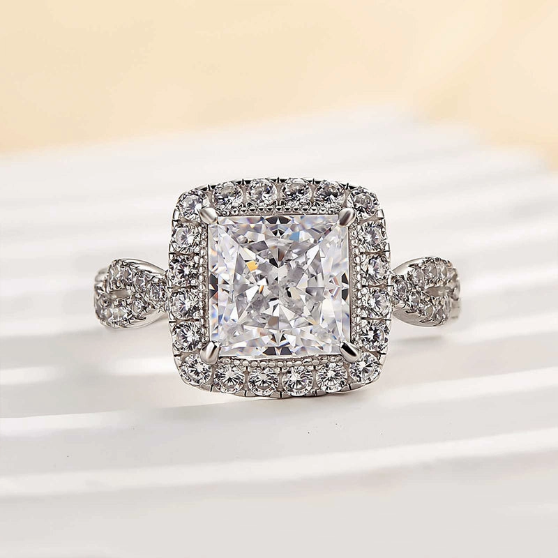 Louily Noble Halo Square Princess Cut Engagement Ring Bridal Moment Shining Detail