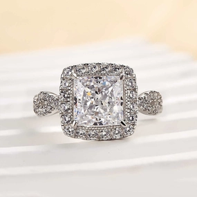 Exclusive Accessories Louily Noble Halo Square Princess Cut Engagement Ring