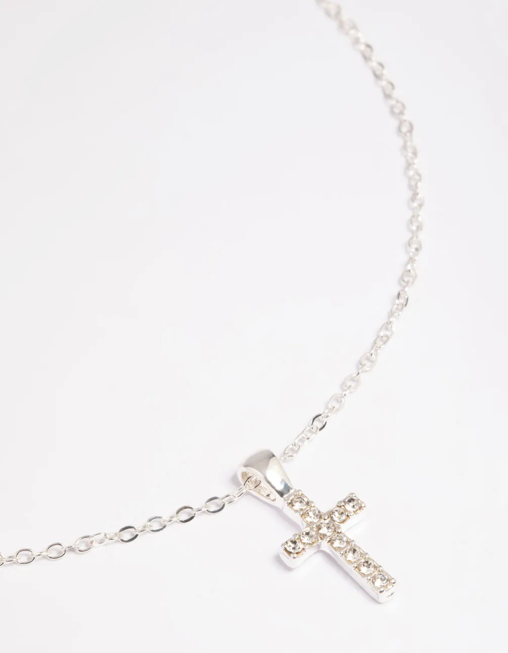 Silver Diamante Cross Necklace Lightweight Choice