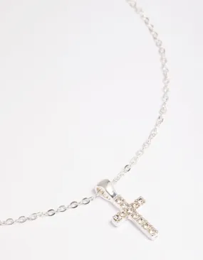 Silver Diamante Cross Necklace Lightweight Choice