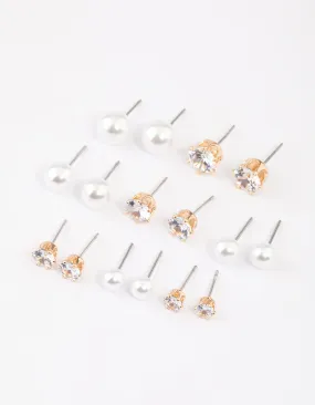 Radiant Decor Gold Graduating Diamante & Pearl Earrings 8-Pack