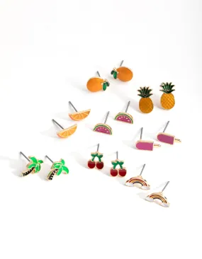 Brilliant Must-Have Gold Summer Fruit Enamel 8-Pack Earring