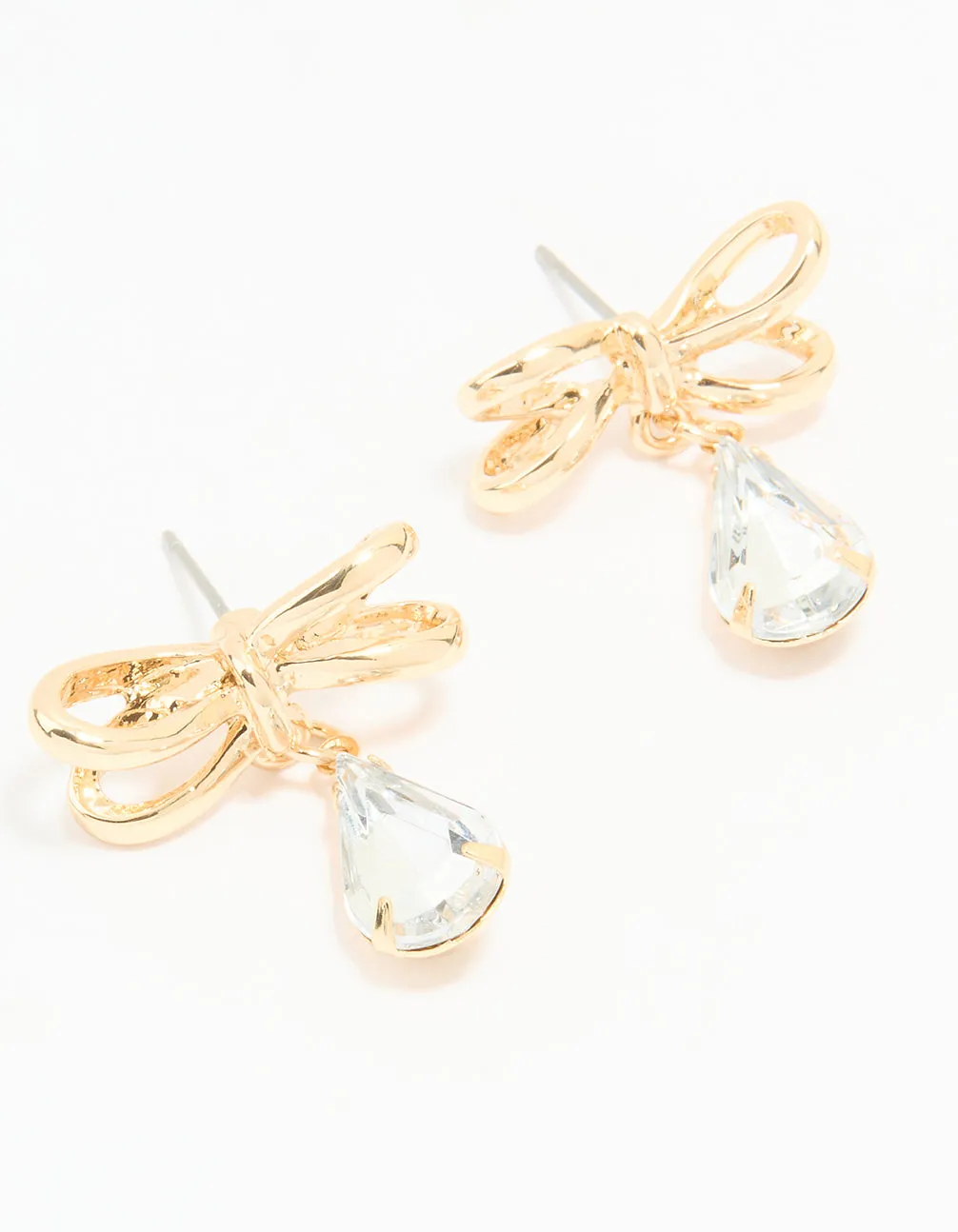 Gold Diamante Bow Stud Earrings Classic Design