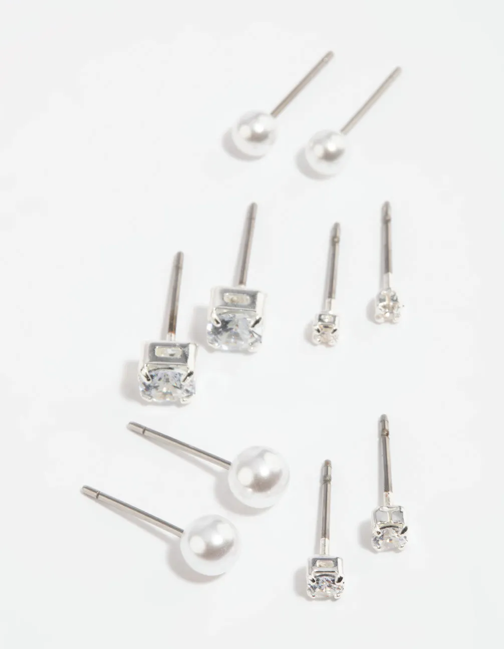 Vintage-Inspired Accessory Silver Diamante Stud Earring 5-Pack