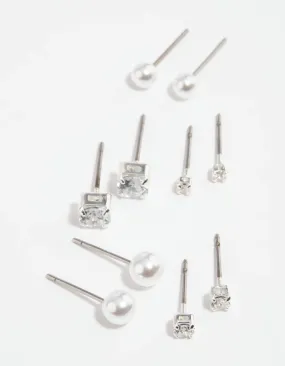Vintage-Inspired Accessory Silver Diamante Stud Earring 5-Pack