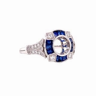 Event Ready ART DECO STYLE RING WITH DIAMONDS AND SAPPHIRES