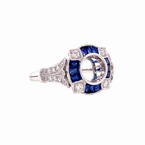 Event Ready ART DECO STYLE RING WITH DIAMONDS AND SAPPHIRES