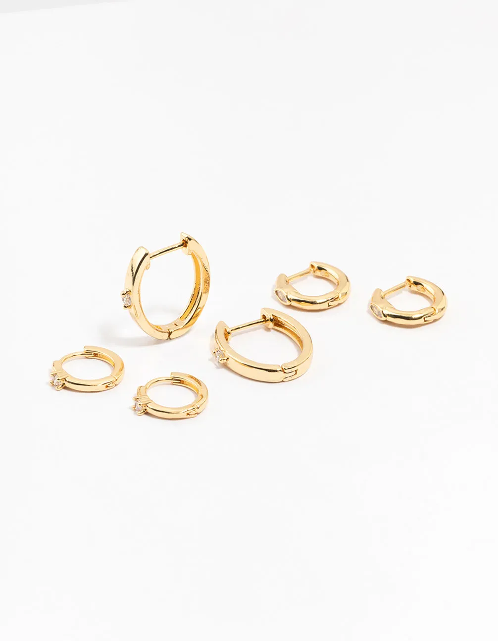 Gold Plated Brass Graduating Cubic ZIrconia Hoop Earrings Star-Shaped Embellishment Polygonal Embellishment