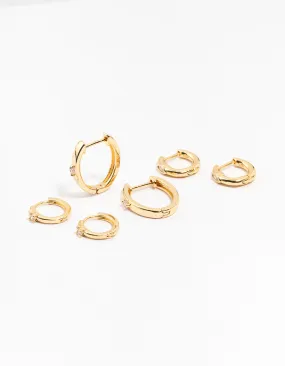 Gold Plated Brass Graduating Cubic ZIrconia Hoop Earrings Star-Shaped Embellishment Polygonal Embellishment