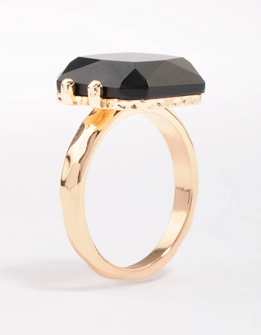 Gold Emerald-Cut Black Stone Ring 21st Century