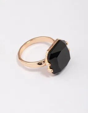 Limited Edition Gold Emerald-Cut Black Stone Ring