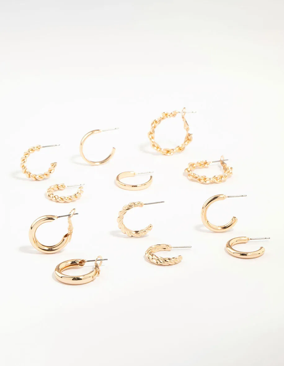 Sparkling finish Minimalist Essential Gold Twisted Hoops 6-Pack
