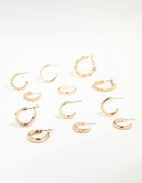 Heart-Shaped Accent Attractive Choice Gold Twisted Hoops 6-Pack