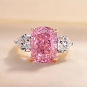 Louily Elegant Cushion Cut Three Stone Pink Sapphire Engagement Ring In Sterling Silver Fashion Sparkle