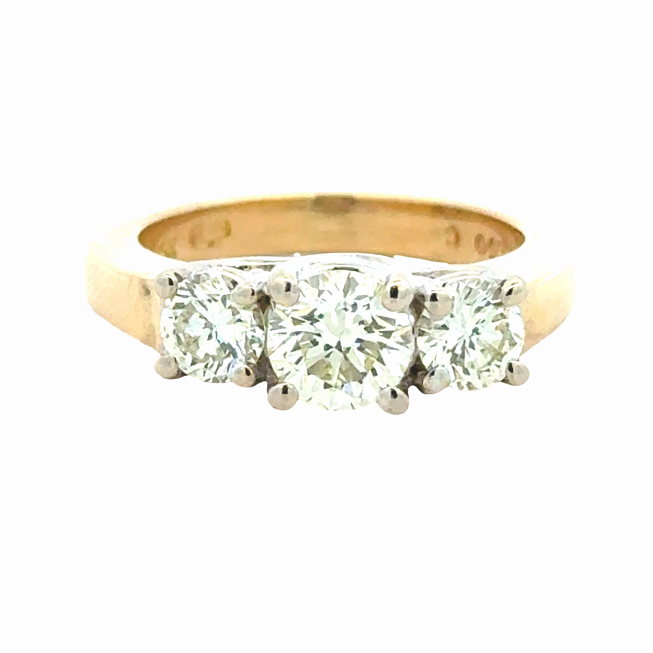14K Yellow/White Gold 3 Stone Diamond Ring Handcrafted Shine