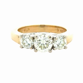 14K Yellow/White Gold 3 Stone Diamond Ring Handcrafted Shine
