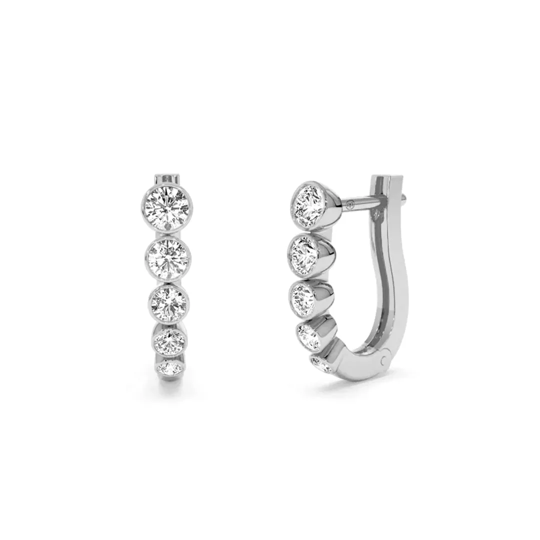 Oval Embellishment Graduated Moissanite Huggie Hoop Earrings