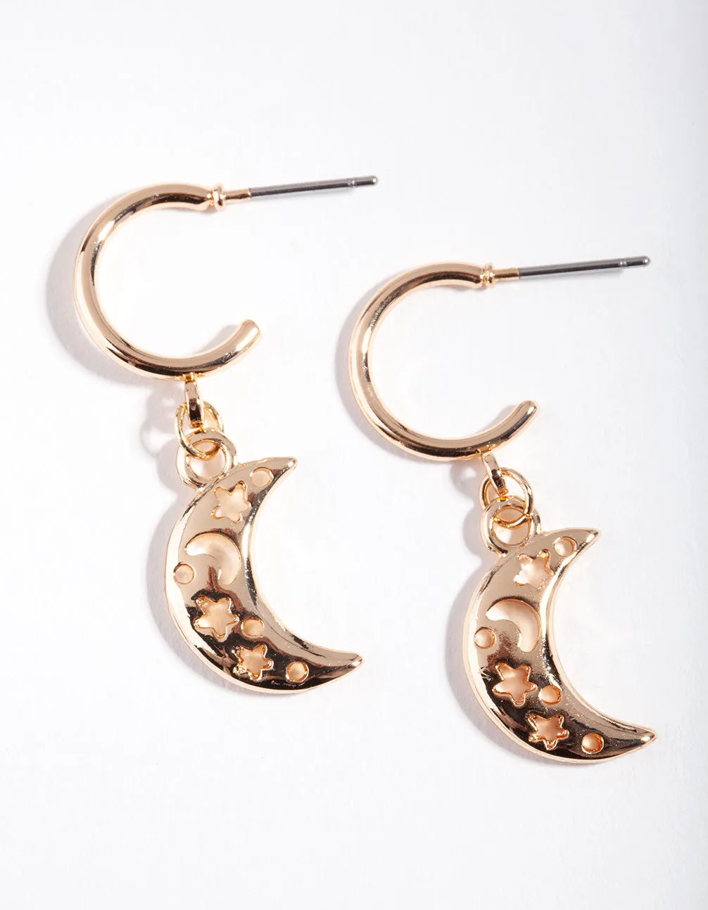 Gold Cut Out Moon Hoop Earrings Lightweight Creation Contemporary Detail