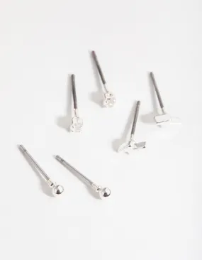 Abstract Trinket Silver Bolt & Diamante Earrings
