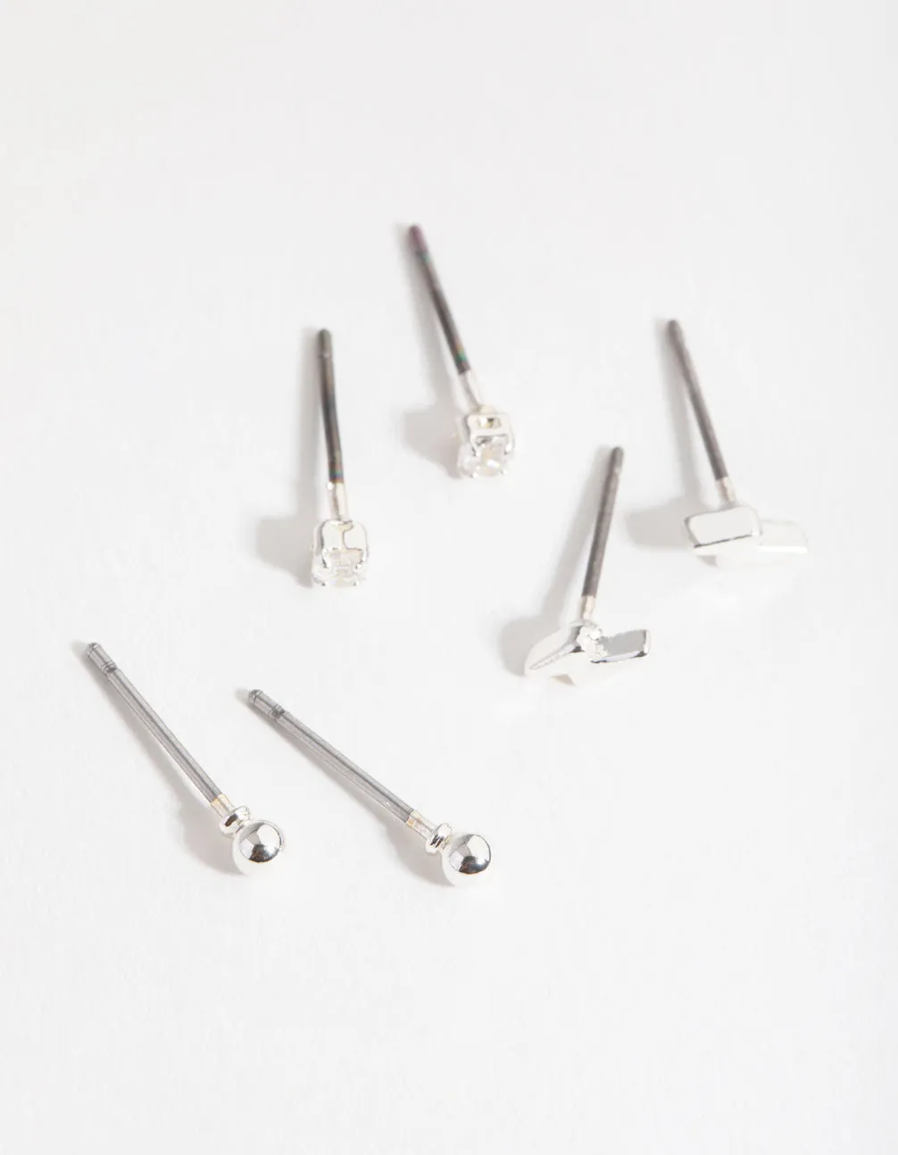 Abstract Trinket Silver Bolt & Diamante Earrings