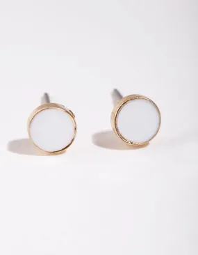 Gold Mini White Enamel Stud Earrings Fashionable Piece