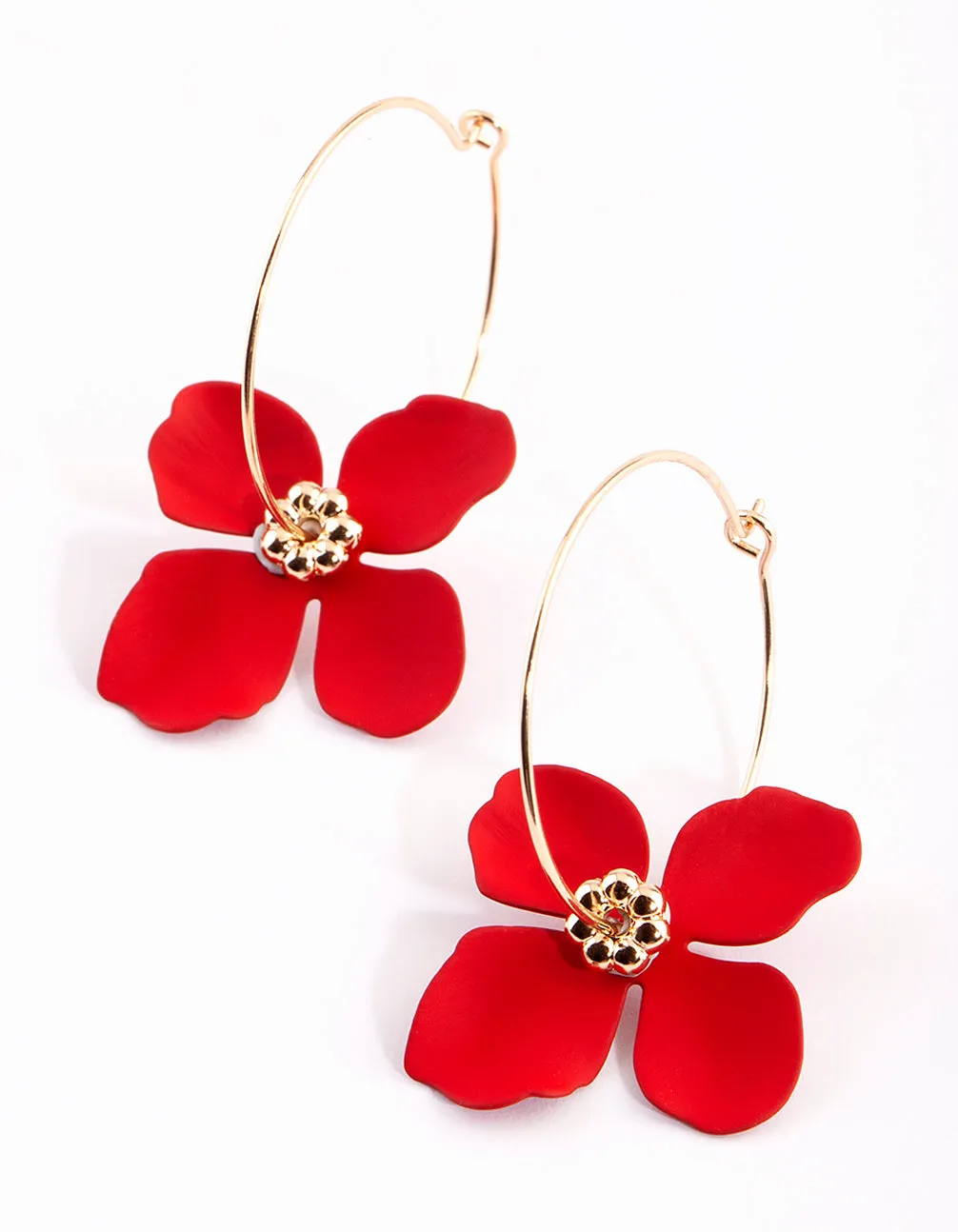 Holiday Adornment Red Flower Hoop Earrings