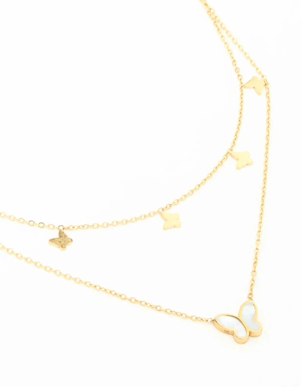 Soft Touch Superior Design Waterproof Gold Plated Stainless Steel Butterfly Layered Necklace